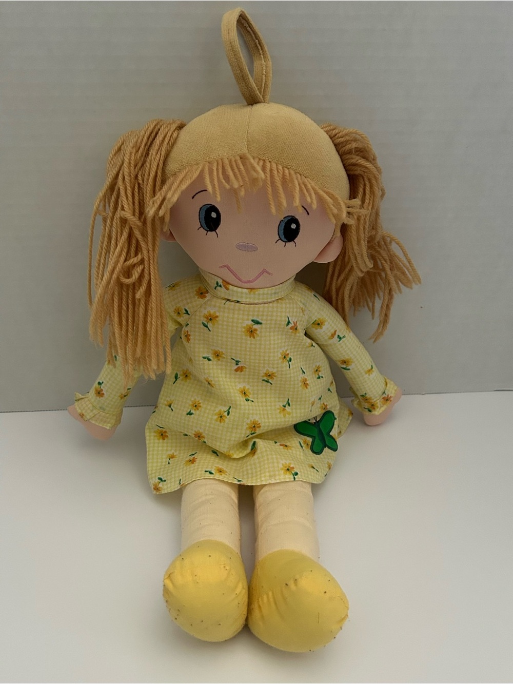 Ragtyme Dolls LLC Girl Rag Doll Yellow Dress Blonde Hair Blue Eyes Polyester Ex
